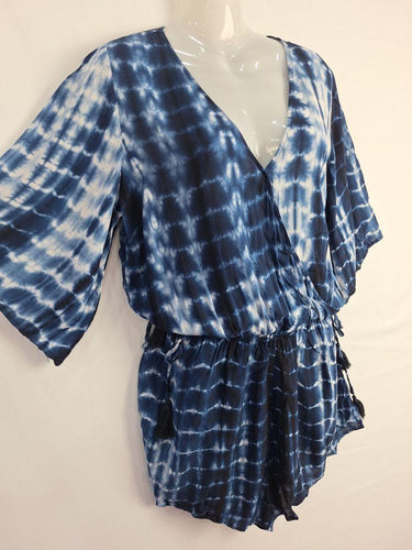 Decjuba Navy Tie Dye Cross Bodice Playsuit Size 10 by SwapUp-Online Second Hand Store-Online Thrift Store