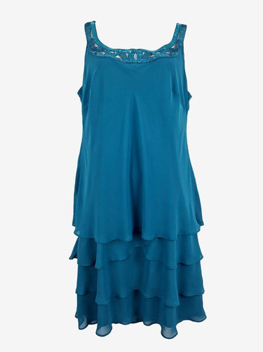 S.L. Fashions Aqua Sequin Trimmed Soft Layered Midi Dress Size 16 by SwapUp-Online Second Hand Store-Online Thrift Store