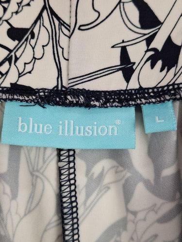 Blue Illusion Floral Pleated Stretch Casual Pants Size L by SwapUp-Online Second Hand Store-Online Thrift Store