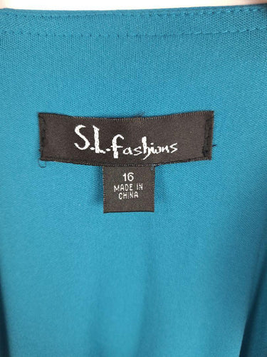 S.L. Fashions Aqua Sequin Trimmed Soft Layered Midi Dress Size 16 by SwapUp-Online Second Hand Store-Online Thrift Store