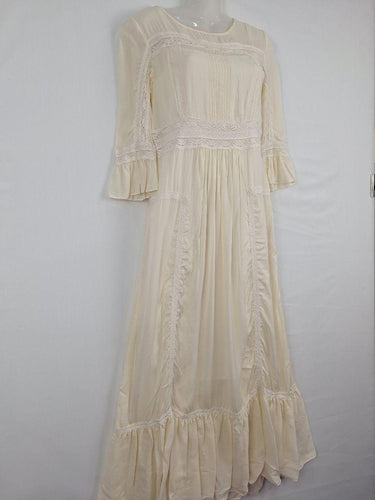Morrison Cream Victorian Lace Trimmed Silk Maxi Dress Size S by SwapUp-Online Second Hand Store-Online Thrift Store
