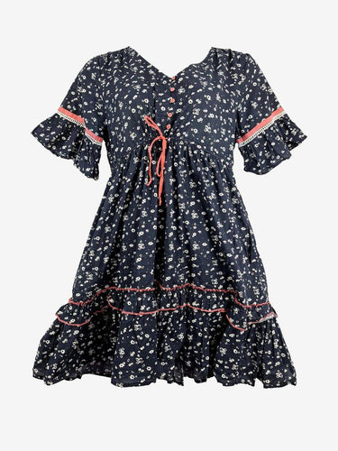 Adrift Pretty Navy Adjustable Waist Ruffled Midi Dress Size M by SwapUp-Online Second Hand Store-Online Thrift Store