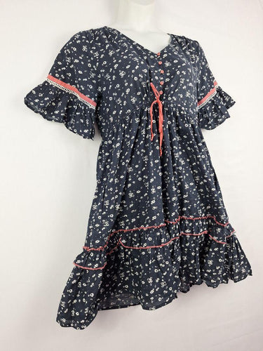 Adrift Pretty Navy Adjustable Waist Ruffled Midi Dress Size M by SwapUp-Online Second Hand Store-Online Thrift Store