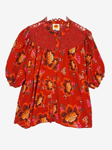 Anthropologie Crimson Lace Detailed Blouse Size XL by SwapUp-Online Second Hand Store-Online Thrift Store