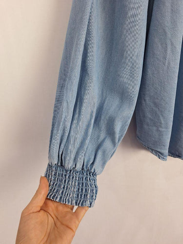 French Connection Shirred Chambray Gathered Blouse Size 14 by SwapUp-Online Second Hand Store-Online Thrift Store
