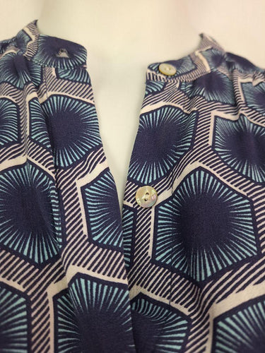 Country Road Geometric Navy Sleeveless Buttoned Dress Size 14 by SwapUp-Online Second Hand Store-Online Thrift Store