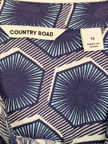 Country Road Geometric Navy Sleeveless Buttoned Dress Size 14 by SwapUp-Online Second Hand Store-Online Thrift Store