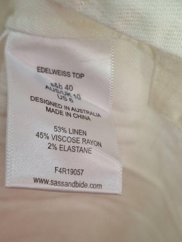 Sass and Bide Eyelet Tie Up Back Linen Blend Top Size 10 by SwapUp-Online Second Hand Store-Online Thrift Store