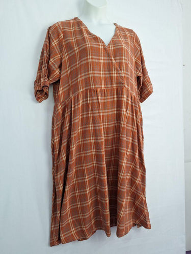 pact Rust Checked Cross Front Midi Dress Size XXL by SwapUp-Online Second Hand Store-Online Thrift Store