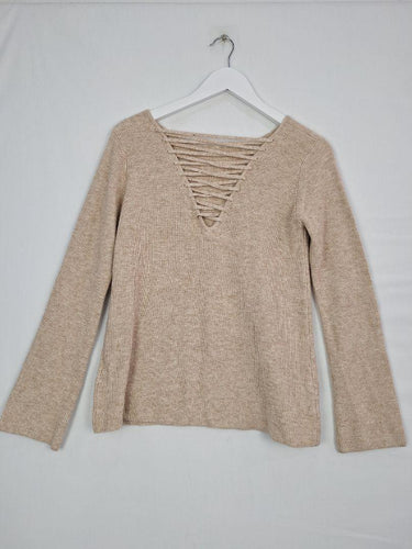 Witchery Mottled Oatmeal Lace Back Knit Jumper Size S by SwapUp-Online Second Hand Store-Online Thrift Store