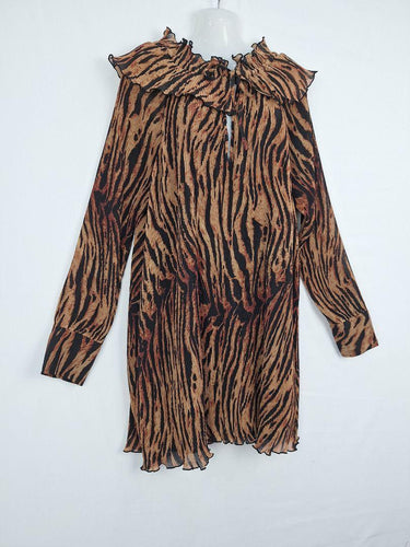 Ganni Leopard Print Pleated Midi Dress Size M by SwapUp-Online Second Hand Store-Online Thrift Store