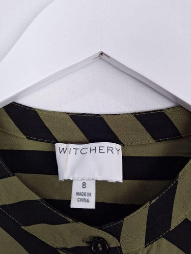 Witchery Olive Diagonal Stripe Blouse Size 8 by SwapUp-Online Second Hand Store-Online Thrift Store