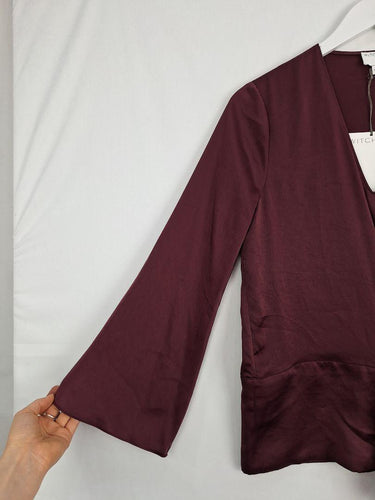 Witchery Bordeaux Shiny Waist Tie Blouse Size 8 by SwapUp-Online Second Hand Store-Online Thrift Store