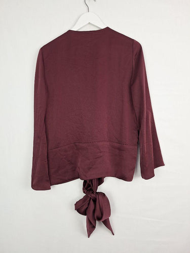 Witchery Bordeaux Shiny Waist Tie Blouse Size 8 by SwapUp-Online Second Hand Store-Online Thrift Store