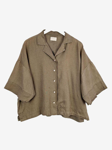 Nude Lucy Oversized Khaki Boxy Linen Shirt Size S by SwapUp-Online Second Hand Store-Online Thrift Store