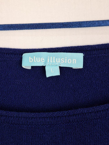 Blue Illusion Linen Blend Midi Sleeve Top Size L by SwapUp-Online Second Hand Store-Online Thrift Store