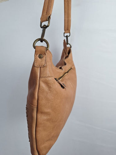 In Leather Dainty Tan Flower Bag by SwapUp-Online Second Hand Store-Online Thrift Store