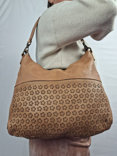 In Leather Dainty Tan Flower Bag by SwapUp-Online Second Hand Store-Online Thrift Store