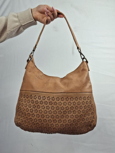 In Leather Dainty Tan Flower Bag by SwapUp-Online Second Hand Store-Online Thrift Store