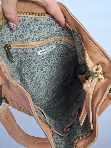 In Leather Dainty Tan Flower Bag by SwapUp-Online Second Hand Store-Online Thrift Store