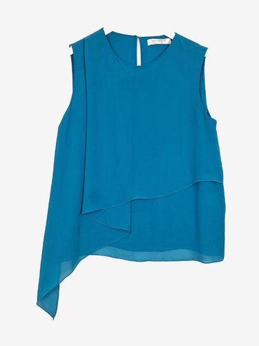 Carla Zampatti Teal Asymmetrical Layered Sleeveless Top Size 12 by SwapUp-Online Second Hand Store-Online Thrift Store