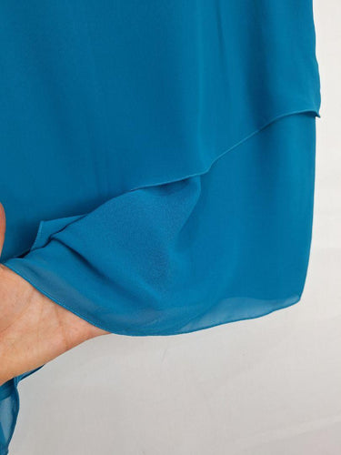 Carla Zampatti Teal Asymmetrical Layered Sleeveless Top Size 12 by SwapUp-Online Second Hand Store-Online Thrift Store