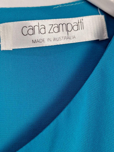 Carla Zampatti Teal Asymmetrical Layered Sleeveless Top Size 12 by SwapUp-Online Second Hand Store-Online Thrift Store