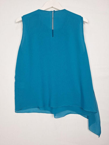 Carla Zampatti Teal Asymmetrical Layered Sleeveless Top Size 12 by SwapUp-Online Second Hand Store-Online Thrift Store