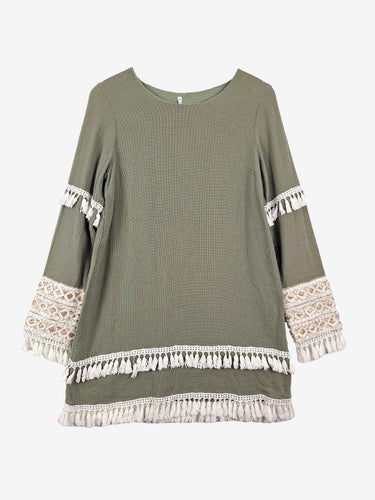Indikah Khaki Trimmed A-Line Mini Dress Size 12 by SwapUp-Online Second Hand Store-Online Thrift Store
