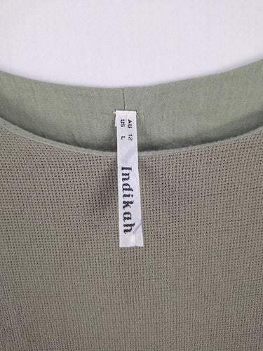 Indikah Khaki Trimmed A-Line Mini Dress Size 12 by SwapUp-Online Second Hand Store-Online Thrift Store