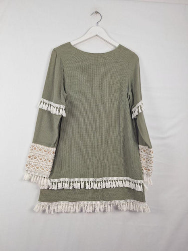Indikah Khaki Trimmed A-Line Mini Dress Size 12 by SwapUp-Online Second Hand Store-Online Thrift Store