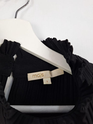 Second-Hand - Maje Ruffle Neck Micro Pleat Top Size S - SwapUp