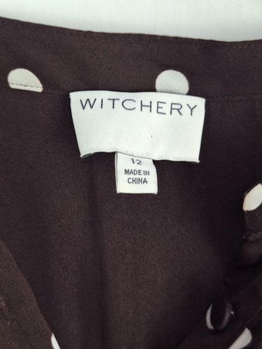 Witchery Chocolate Spotted Everyday Blouse Size 12 by SwapUp-Online Second Hand Store-Online Thrift Store