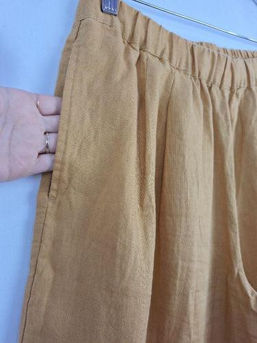 Muji Mustard Linen Wide Leg Pants Size M by SwapUp-Online Second Hand Store-Online Thrift Store