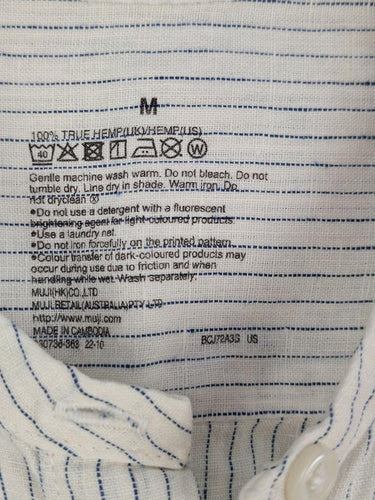 Muji Collarless Striped Linen Shirt Size M by SwapUp-Online Second Hand Store-Online Thrift Store