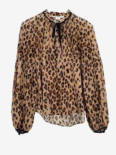 Veronica Beard Sheer Silk  Bishop Sleeve Cheeta Print Blouse Size 6 by SwapUp-Online Second Hand Store-Online Thrift Store
