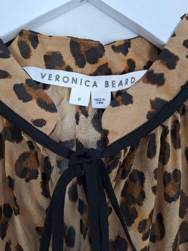 Veronica Beard Sheer Silk  Bishop Sleeve Cheeta Print Blouse Size 6 by SwapUp-Online Second Hand Store-Online Thrift Store