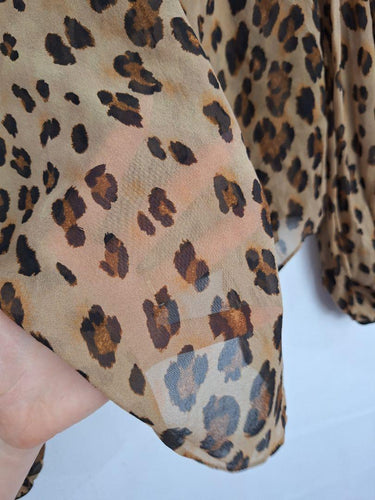 Veronica Beard Sheer Silk  Bishop Sleeve Cheeta Print Blouse Size 6 by SwapUp-Online Second Hand Store-Online Thrift Store