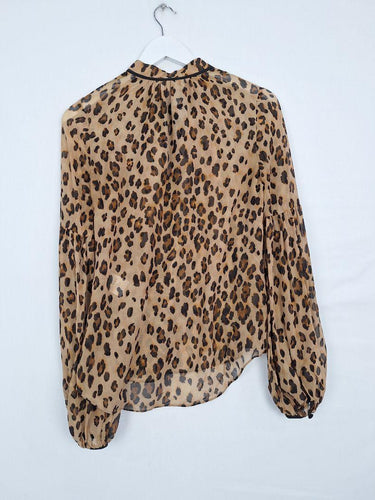 Veronica Beard Sheer Silk  Bishop Sleeve Cheeta Print Blouse Size 6 by SwapUp-Online Second Hand Store-Online Thrift Store