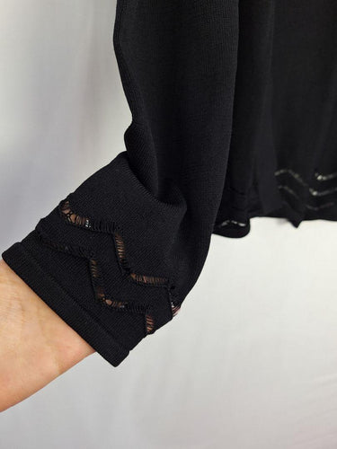 David Lawrence Sleek Black Chevron Lace Detail Cardigan Size L by SwapUp-Online Second Hand Store-Online Thrift Store