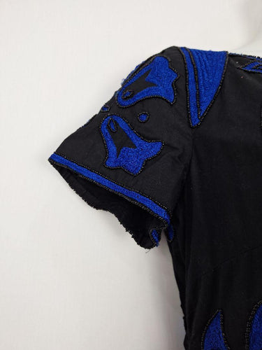 French Connection Intricate Beaded Blue Midi Dress Size 16 by SwapUp-Online Second Hand Store-Online Thrift Store