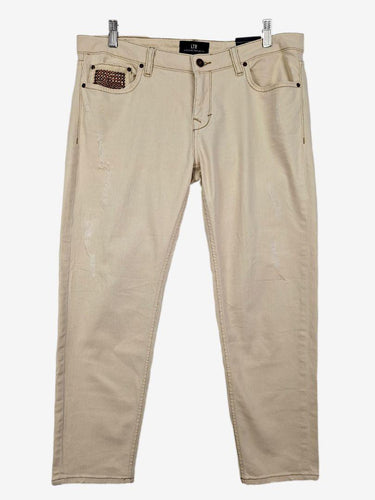 LTB Cream Copper Studded Detail Boyfriend Jeans Size 12 by SwapUp-Online Second Hand Store-Online Thrift Store