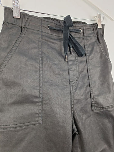 Second-Hand - Wet Look Black Drawstring Pants Size - SwapUp