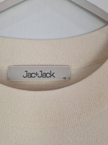 Second-Hand - Jac + Jack Ivory Textured Crew Fitted Midi Dress Size 12 - SwapUp