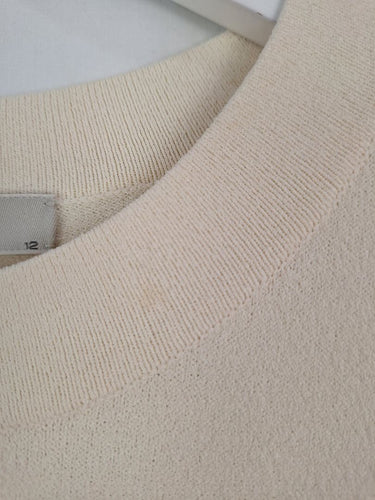 Second-Hand - Jac + Jack Ivory Textured Crew Fitted Midi Dress Size 12 - SwapUp
