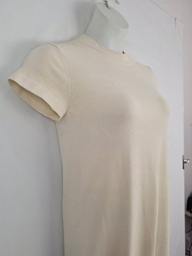 Second-Hand - Jac + Jack Ivory Textured Crew Fitted Midi Dress Size 12 - SwapUp