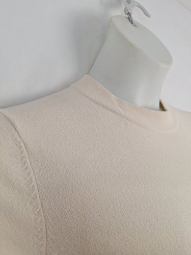 Second-Hand - Jac + Jack Ivory Textured Crew Fitted Midi Dress Size 12 - SwapUp
