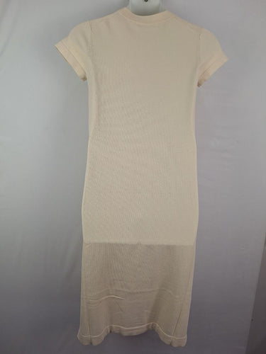 Second-Hand - Jac + Jack Ivory Textured Crew Fitted Midi Dress Size 12 - SwapUp