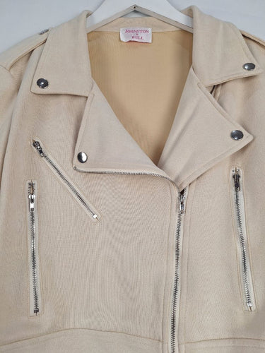 Second-Hand - Johnston Bell Sand Faux Suede Asymmetric Biker Jacket Size S - SwapUp