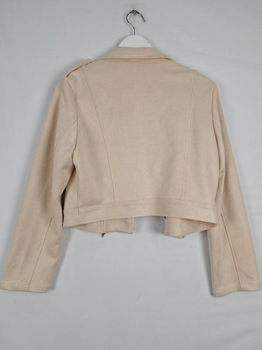 Second-Hand - Johnston Bell Sand Faux Suede Asymmetric Biker Jacket Size S - SwapUp